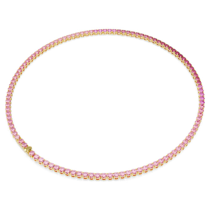 Matrix Tennis-Halskette mit rundgeschliffenen Kristallen, rosa, vergoldet Matrix Tennis-Halskette mit rundgeschliffenen Kristallen, rosa, vergoldet