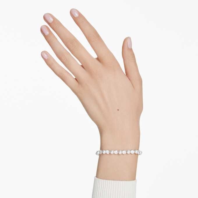 Matrix Tennisarmband Crystal Pearl, Rundschliff, Weiß, rhodiniert Matrix Tennisarmband Crystal Pearl, Rundschliff, Weiß, rhodiniert