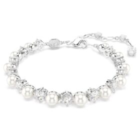 Matrix Tennisarmband Crystal Pearl, Rundschliff, Weiß, rhodiniert