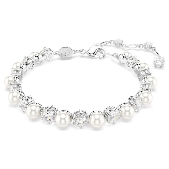 Matrix Tennisarmband Crystal Pearl, Rundschliff, Weiß, rhodiniert Matrix Tennisarmband Crystal Pearl, Rundschliff, Weiß, rhodiniert