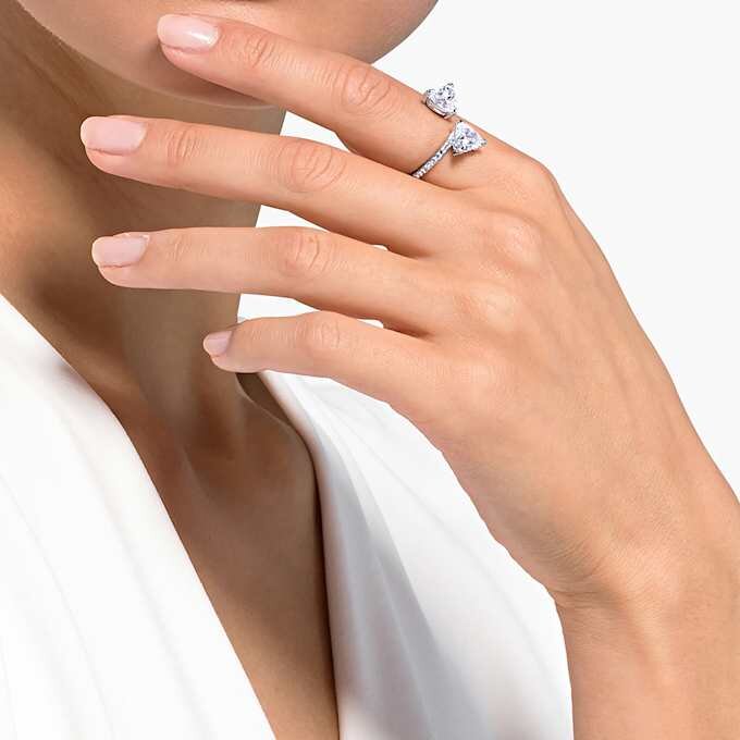 Mesmera Offener Ring mit Herzschliff, Pavé, Weiß, rhodiniert Mesmera Offener Ring mit Herzschliff, Pavé, Weiß, rhodiniert