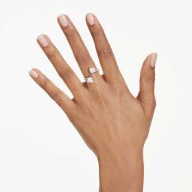 Mesmera Offener Ring mit Herzschliff, Pavé, Weiß, vergoldet