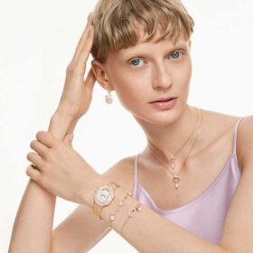 Constella-Armband mit Kristallperle, Rundschliff, weiß, roségoldfarben plattiert