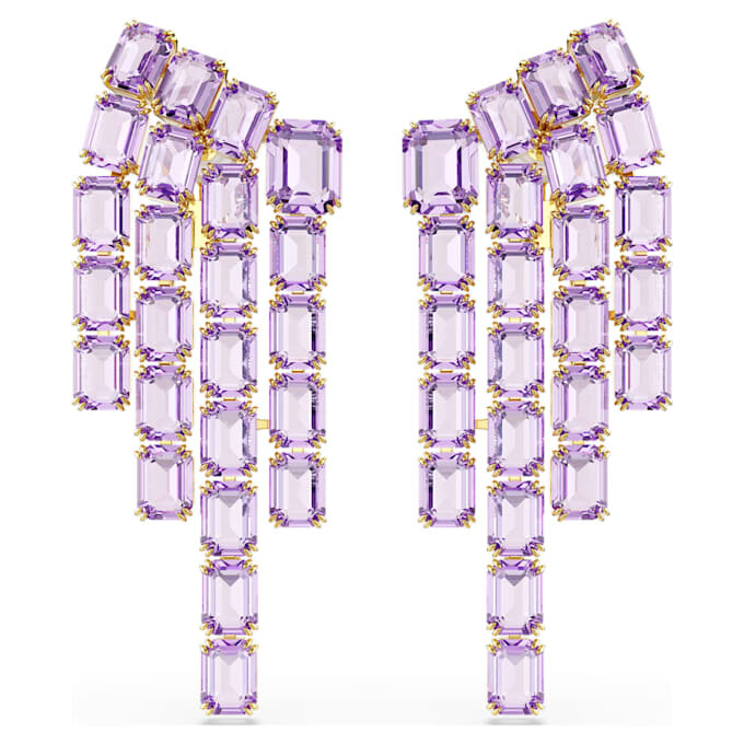Millenia-Clip-Ohrringe im Achtkant-Schliff, Chandelier-Stil, lila, goldfarben plattiert Millenia-Clip-Ohrringe im Achtkant-Schliff, Chandelier-Stil, lila, goldfarben plattiert