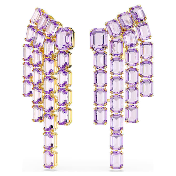 Millenia-Clip-Ohrringe im Achtkant-Schliff, Chandelier-Stil, lila, goldfarben plattiert Millenia-Clip-Ohrringe im Achtkant-Schliff, Chandelier-Stil, lila, goldfarben plattiert