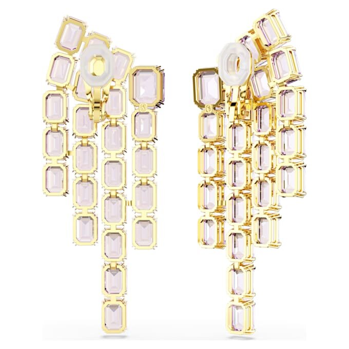 Millenia-Clip-Ohrringe im Achtkant-Schliff, Chandelier-Stil, lila, goldfarben plattiert Millenia-Clip-Ohrringe im Achtkant-Schliff, Chandelier-Stil, lila, goldfarben plattiert