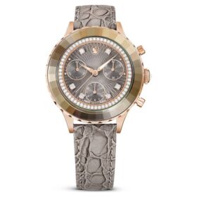 Octea Chrono Uhr Swiss Made, Lederarmband, grau, roségoldfarben Octea Chrono Uhr Swiss Made, Lederarmband, grau, roségoldfarben