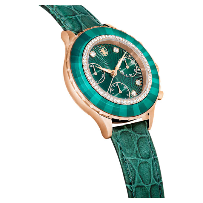 Octea Chrono Uhr, Swiss Made, Lederarmband, grün, roségoldfarbenes Finish Octea Chrono Uhr, Swiss Made, Lederarmband, grün, roségoldfarbenes Finish