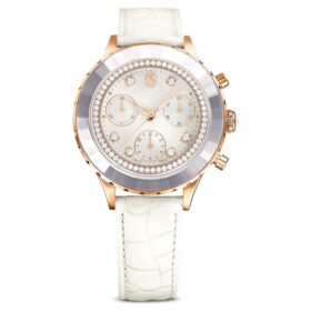 Octea Chrono Uhr, Swiss Made, Lederarmband, weiß, roségoldfarben Octea Chrono Uhr, Swiss Made, Lederarmband, weiß, roségoldfarben