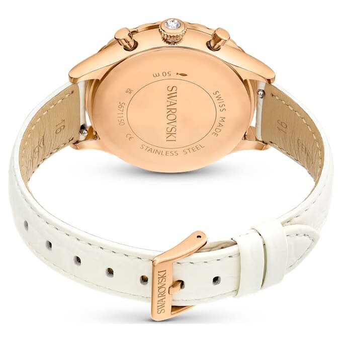 Octea Chrono Uhr, Swiss Made, Lederarmband, weiß, roségoldfarben Octea Chrono Uhr, Swiss Made, Lederarmband, weiß, roségoldfarben