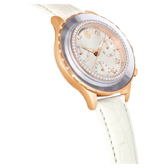 Octea Chrono Uhr, Swiss Made, Lederarmband, weiß, roségoldfarben Octea Chrono Uhr, Swiss Made, Lederarmband, weiß, roségoldfarben