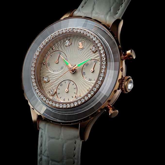 Octea Chrono Uhr, Swiss Made, Lederarmband, weiß, roségoldfarben Octea Chrono Uhr, Swiss Made, Lederarmband, weiß, roségoldfarben