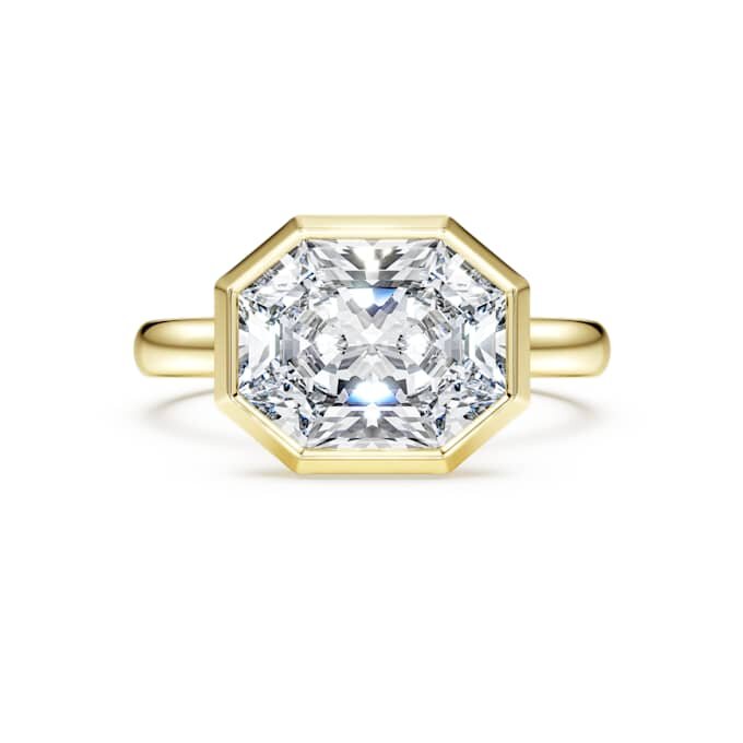 Ring mit achteckiger Fassung, im Labor gezüchtete Diamanten, 3,0 Karat insgesamt, achteckige Form, 14-karätiges Gelbgold Ring mit achteckiger Fassung, im Labor gezüchtete Diamanten, 3,0 Karat insgesamt, achteckige Form, 14-karätiges Gelbgold