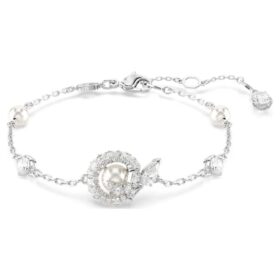Schlangenarmband mit Kristallperle, gemischte Schliffe, Jahr der Schlange, weiß, rhodiniert