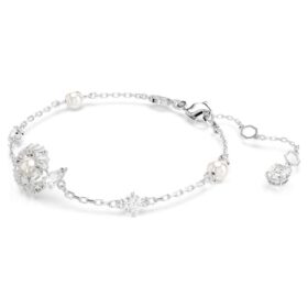 Schlangenarmband mit Kristallperle, gemischte Schliffe, Jahr der Schlange, weiß, rhodiniert