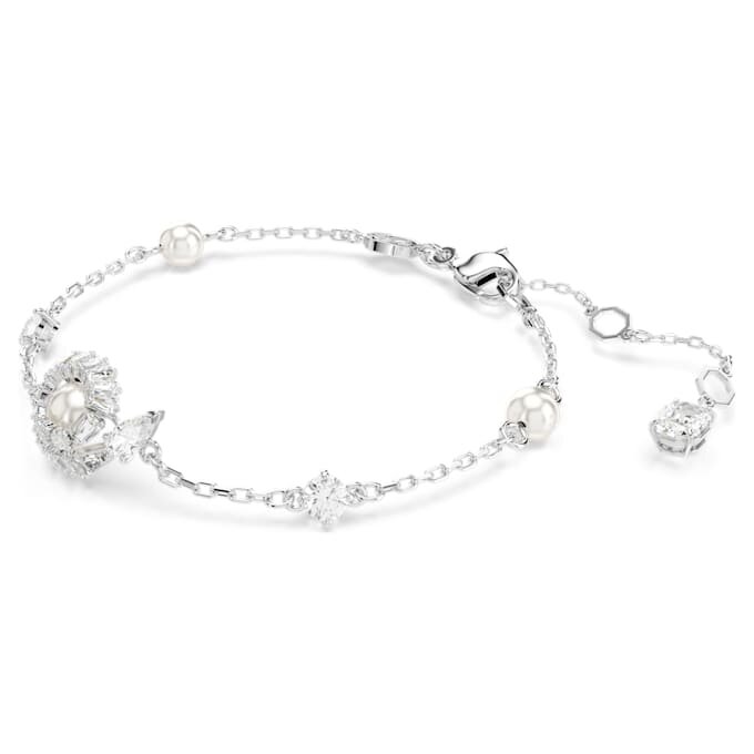 Schlangenarmband mit Kristallperle, gemischte Schliffe, Jahr der Schlange, weiß, rhodiniert Schlangenarmband mit Kristallperle, gemischte Schliffe, Jahr der Schlange, weiß, rhodiniert