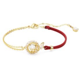 Schlangenarmband mit Kristallperlen, gemischte Schliffe, Jahr der Schlange, rot, goldfarben plattiert