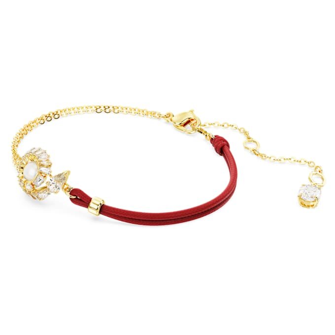Schlangenarmband mit Kristallperlen, gemischte Schliffe, Jahr der Schlange, rot, goldfarben plattiert Schlangenarmband mit Kristallperlen, gemischte Schliffe, Jahr der Schlange, rot, goldfarben plattiert