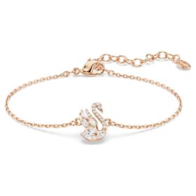 Schwan-Armband mit gemischten Schliffen, Schwan, Weiß, roségoldfarben plattiert