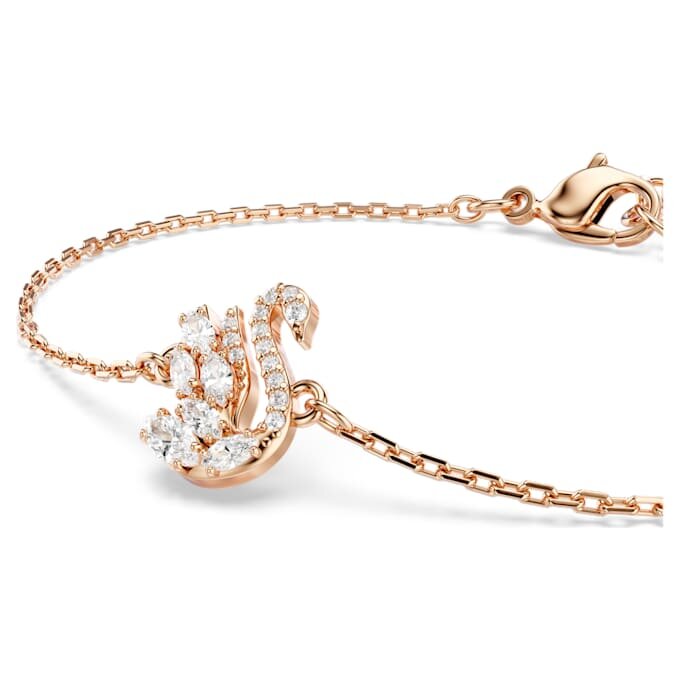 Schwan-Armband mit gemischten Schliffen, Schwan, Weiß, roségoldfarben plattiert Schwan-Armband mit gemischten Schliffen, Schwan, Weiß, roségoldfarben plattiert