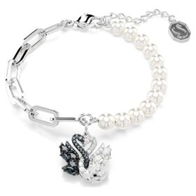 Schwan-Armband mit Kristallperlen, Schwan, schwarz, Metallmix-Finish
