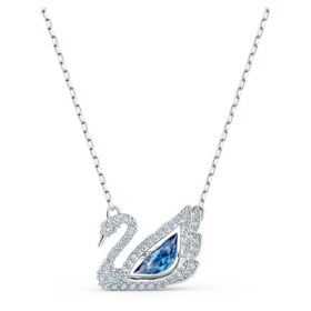 Schwan-Halskette „Dancing Swan“, blau, rhodiniert