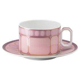 Signum Teetasse mit Untertasse aus Porzellan, rosa