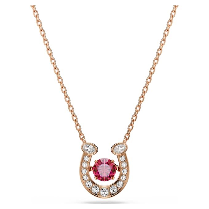 Symbolica-Anhänger, Rundschliff, Pavé, Hufeisen, rot, rosévergoldet Symbolica-Anhänger, Rundschliff, Pavé, Hufeisen, rot, rosévergoldet