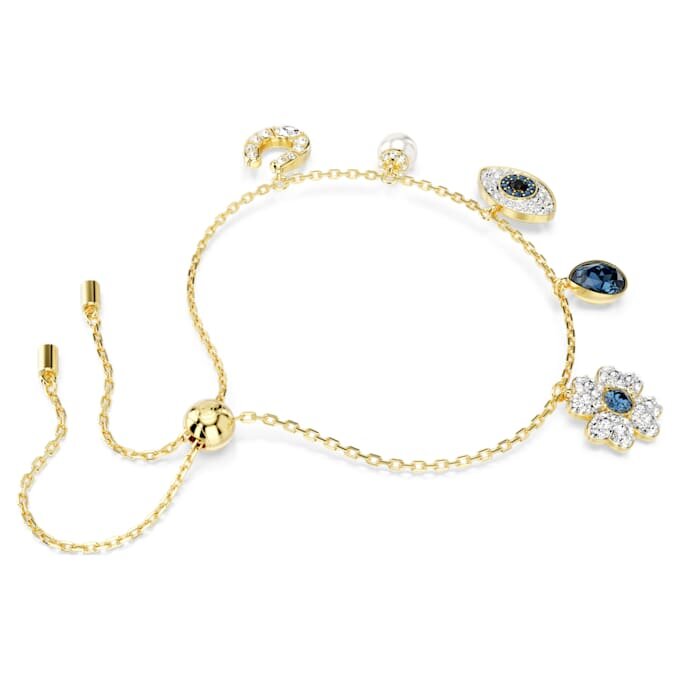 Symbolica-Armband mit Kristallperle, Kleeblatt, bösem Blick und Hufeisen, blau, vergoldet Symbolica-Armband mit Kristallperle, Kleeblatt, bösem Blick und Hufeisen, blau, vergoldet