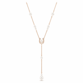 Symbolica Y-Halskette mit Kristallperle, Pavé, Hufeisen, Weiß, roségoldfarben plattiert