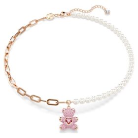 Teddy-Anhänger mit Kristallperlen, Bär, Rosa, roségoldfarben plattiert