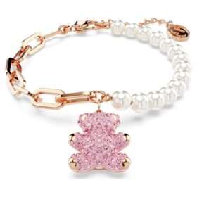 Teddy-Armband mit Kristallperle, Bär, Rosa, roségoldfarben plattiert
