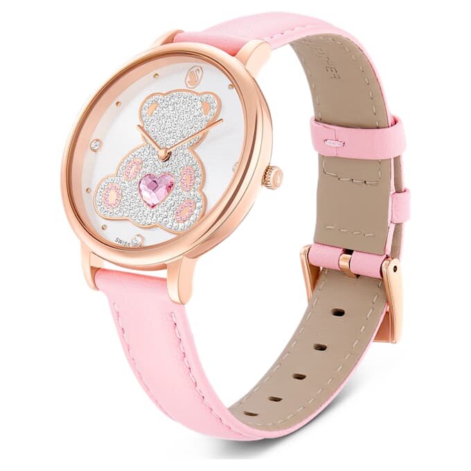Teddy-Uhr Swiss Made, Lederarmband, Rosa, roségoldfarbene Beschichtung Teddy-Uhr Swiss Made, Lederarmband, Rosa, roségoldfarbene Beschichtung