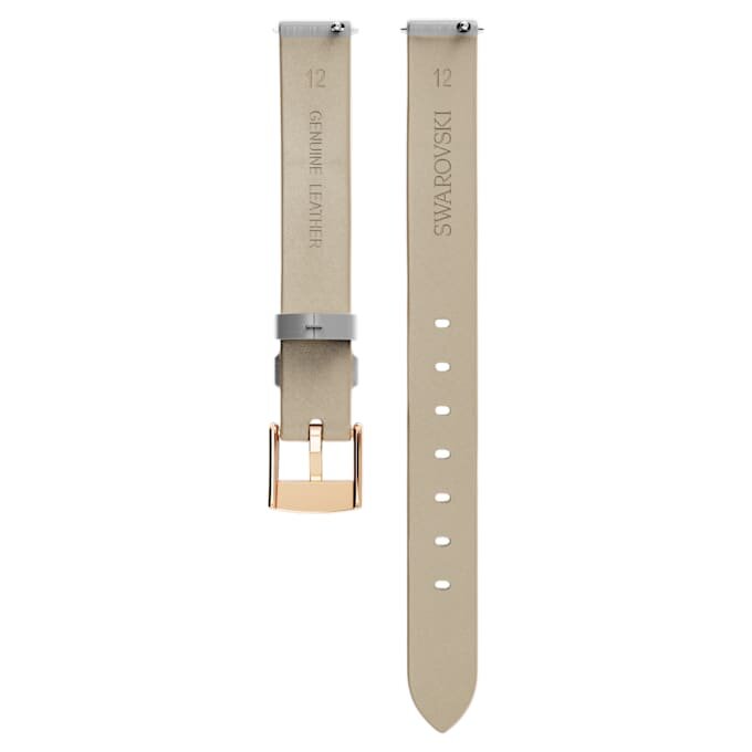 Uhrenarmband, 12 mm (0,47″) breit, Leder, silberfarben, roségoldfarben veredelt Uhrenarmband, 12 mm (0,47″) breit, Leder, silberfarben, roségoldfarben veredelt