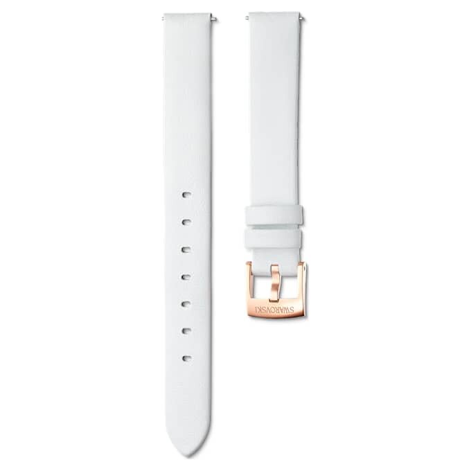 Uhrenarmband, 14 mm (0,55″) breit, Leder, weiß, roségoldfarben Uhrenarmband, 14 mm (0,55″) breit, Leder, weiß, roségoldfarben
