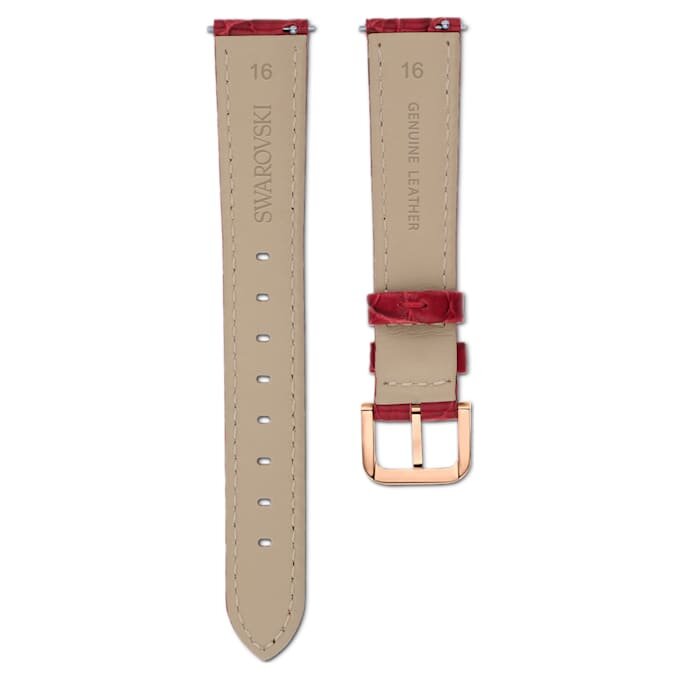 Uhrenarmband 16 mm (0,63″) breit, Leder mit Ziernähten, rot, roségoldfarben Uhrenarmband 16 mm (0,63″) breit, Leder mit Ziernähten, rot, roségoldfarben