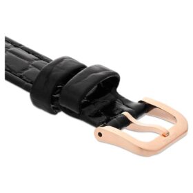 Uhrenarmband 16 mm (0,63″) breit, Leder mit Ziernähten, schwarz, roségoldfarben Uhrenarmband 16 mm (0,63″) breit, Leder mit Ziernähten, schwarz, roségoldfarben