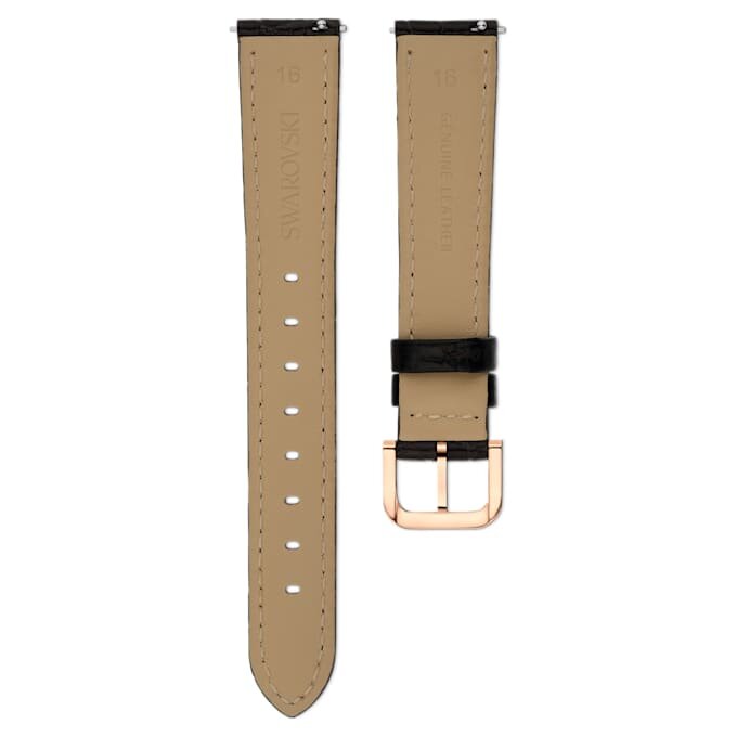 Uhrenarmband 16 mm (0,63″) breit, Leder mit Ziernähten, schwarz, roségoldfarben Uhrenarmband 16 mm (0,63″) breit, Leder mit Ziernähten, schwarz, roségoldfarben