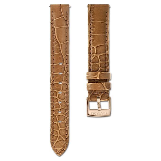 Uhrenarmband, 17 mm (0,67″) breit, Leder mit Ziernähten, braun, roségoldfarben Uhrenarmband, 17 mm (0,67″) breit, Leder mit Ziernähten, braun, roségoldfarben