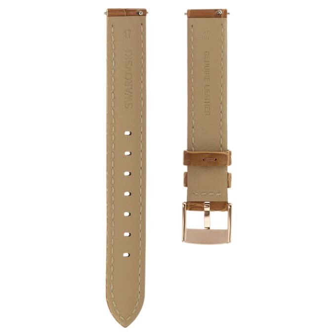 Uhrenarmband, 17 mm (0,67″) breit, Leder mit Ziernähten, braun, roségoldfarben Uhrenarmband, 17 mm (0,67″) breit, Leder mit Ziernähten, braun, roségoldfarben