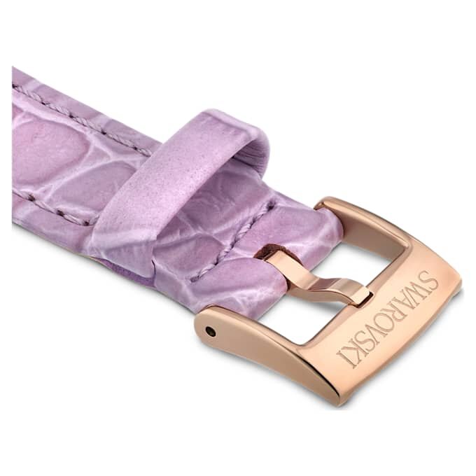Uhrenarmband, 17 mm (0,67″) breit, Leder mit Ziernähten, violett, roségoldfarben Uhrenarmband, 17 mm (0,67″) breit, Leder mit Ziernähten, violett, roségoldfarben